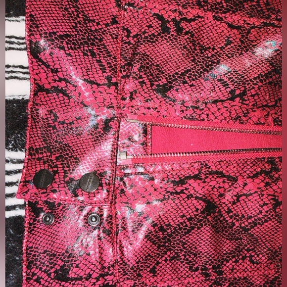 Red Snake Print Leather Jacket - Picture 3 of 7